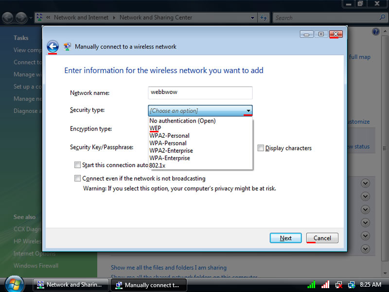 find security type wireless network